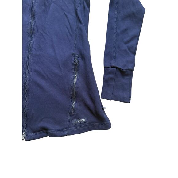Jaanuu Women's Scrub Jacket Full Zip Dark Blue Small Fitted‎ Thumb Holes Soft - Picture 2 of 6
